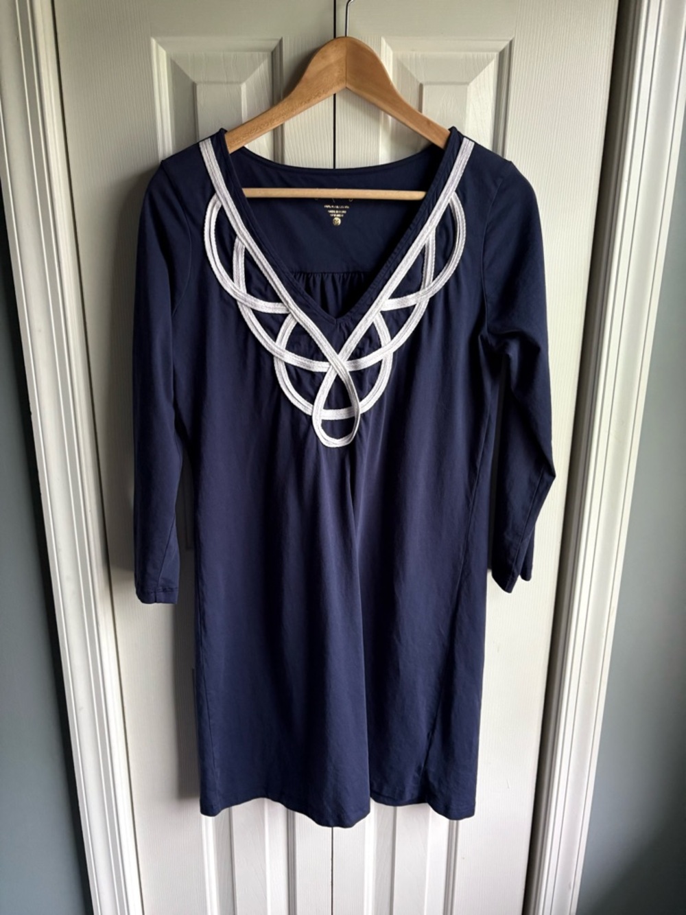 Lilly Pulitzer Womens Blaire Dress Navy Blue Pima Cotton Preppy  Size Medium